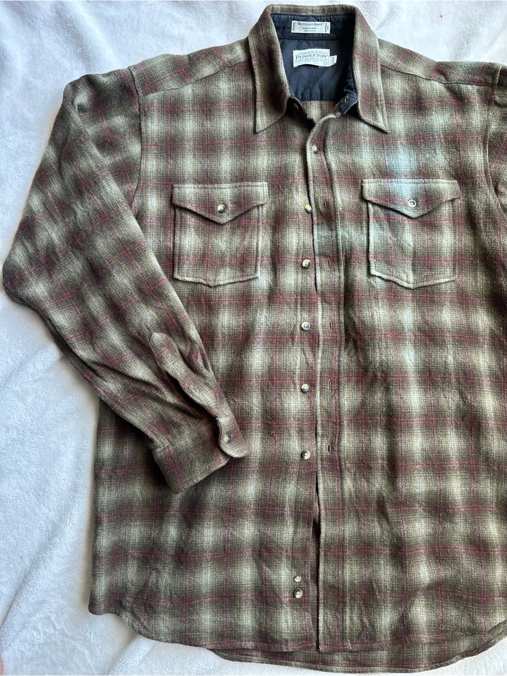 Vintage 80s Men's Pendleton 100% Wool Outdoor Shirt Flannel - Long Sleeve Size L